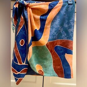 OS wraparound skirt resort wear majority blue/orange/brown design